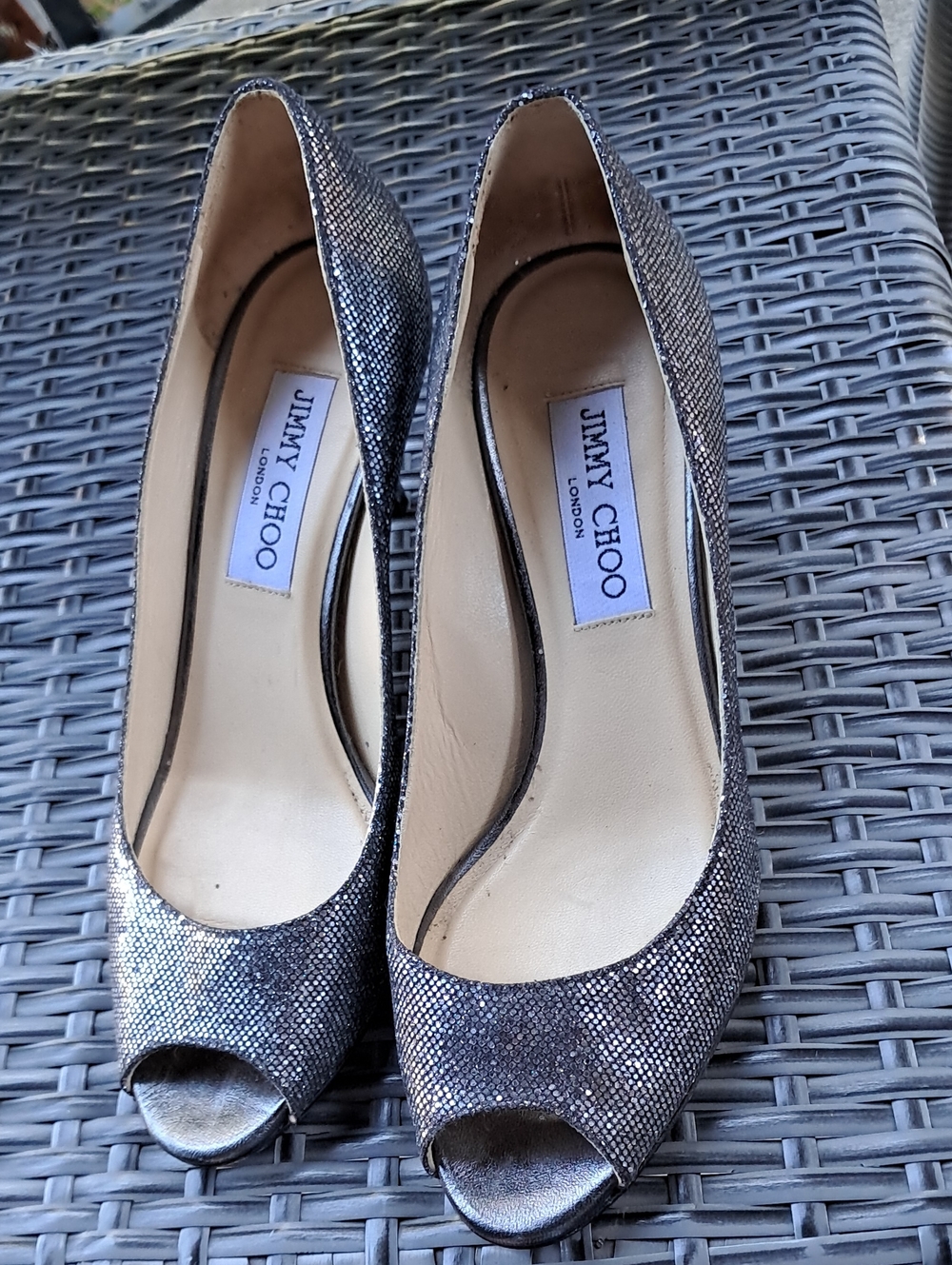 Jimmy Choo Isabel Glittery Peep Toe Pump Women's 36.5
